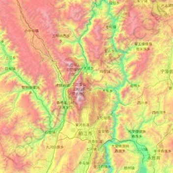 Topografische Karte Yulong Nakhi Autonomous County, Höhe, Relief