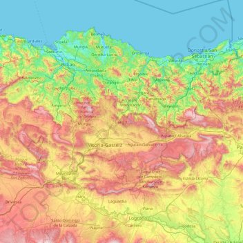 Topografische Karte Autonome Gemeinschaft Baskenland, Höhe, Relief