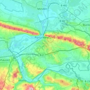 Topografische Karte Porta Westfalica, Höhe, Relief