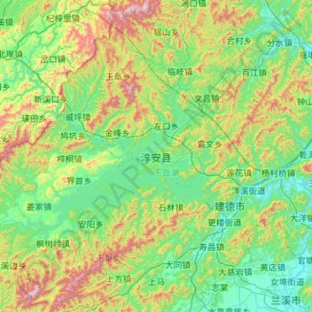Topografische Karte Chun'an County, Höhe, Relief