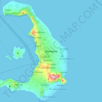 Topografische Karte Santorin, Höhe, Relief
