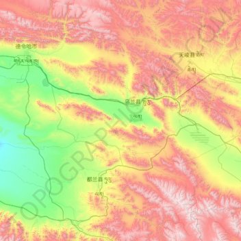 Topografische Karte Ulan County, Höhe, Relief