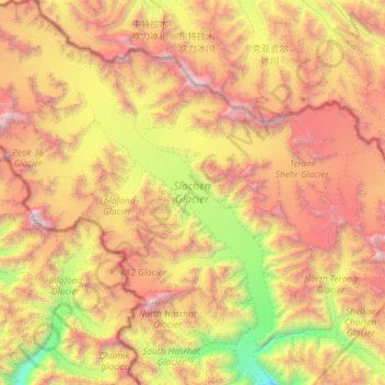 Topografische Karte Siachen Glacier, Höhe, Relief