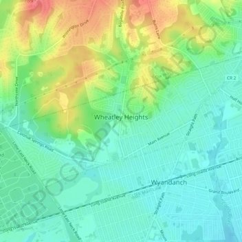 Topografische Karte Wheatley Heights, Höhe, Relief