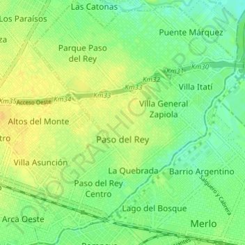 Topografische Karte Paso del Rey, Höhe, Relief