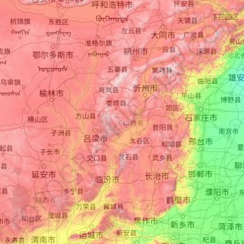 Topografische Karte Shanxi, Höhe, Relief