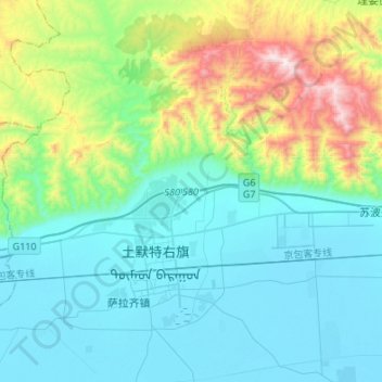 Topografische Karte 沟门镇, Höhe, Relief