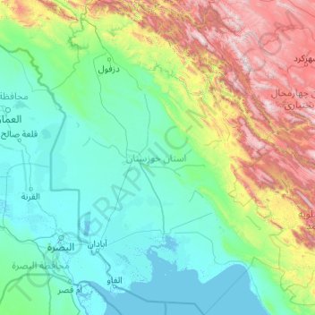 Topografische Karte Khuzestan Province, Höhe, Relief