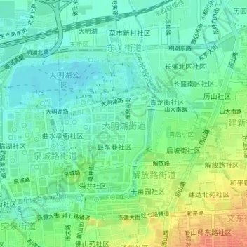 Topografische Karte 大明湖街道, Höhe, Relief