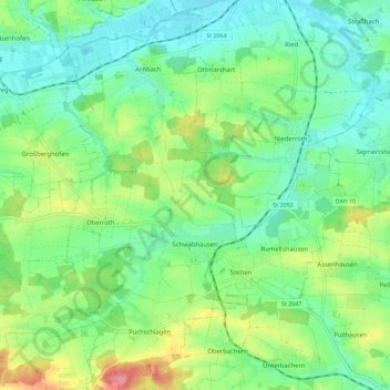 Topografische Karte Schwabhausen, Höhe, Relief