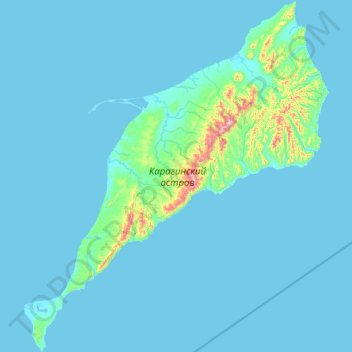 Topografische Karte Карагинский остров, Höhe, Relief