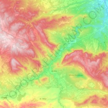 Topografische Karte Ariño, Höhe, Relief