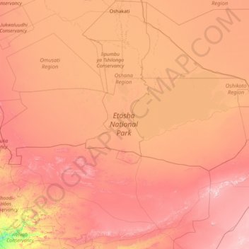 Topografische Karte Etosha-Nationalpark, Höhe, Relief