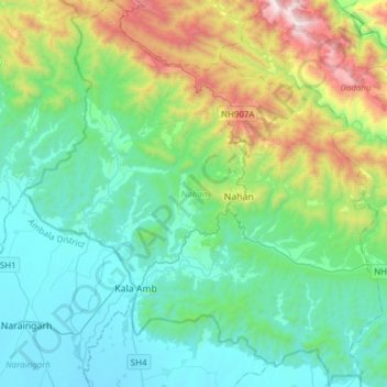 Topografische Karte Nahan, Höhe, Relief