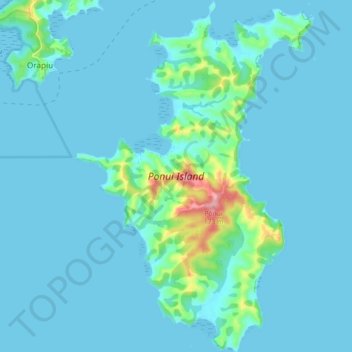 Topografische Karte Ponui Island, Höhe, Relief