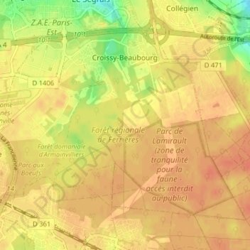 Topografische Karte Croissy-Beaubourg, Höhe, Relief