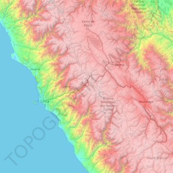 Topografische Karte Lima, Höhe, Relief