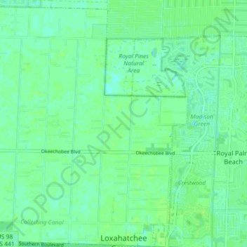 Topografische Karte Loxahatchee Groves, Höhe, Relief
