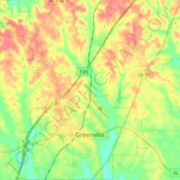 Topografische Karte Greenville, Höhe, Relief