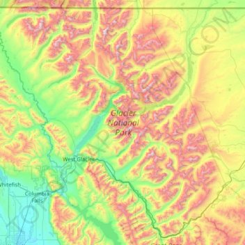 Topografische Karte Glacier National Park, Höhe, Relief