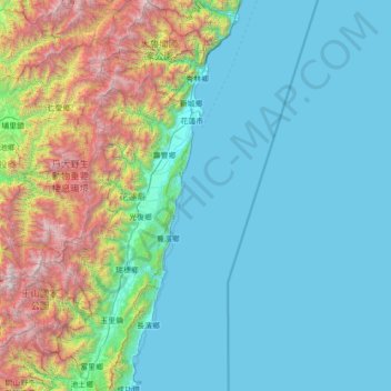 Topografische Karte Landkreis Hualien, Höhe, Relief