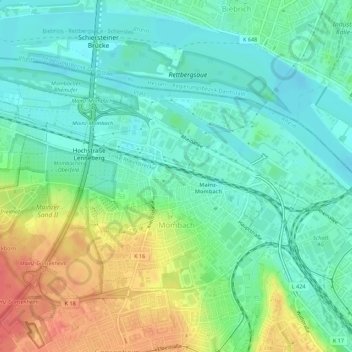Topografische Karte Mombach, Höhe, Relief