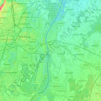 Topografische Karte Kehl, Höhe, Relief