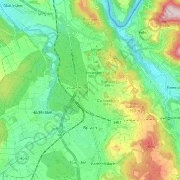 Topografische Karte Bülach, Höhe, Relief