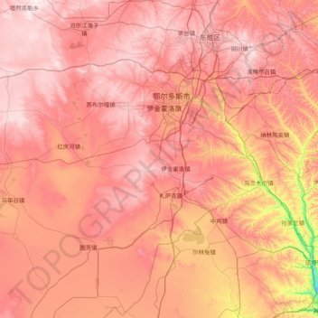 Topografische Karte Ejin Horo Banner, Höhe, Relief