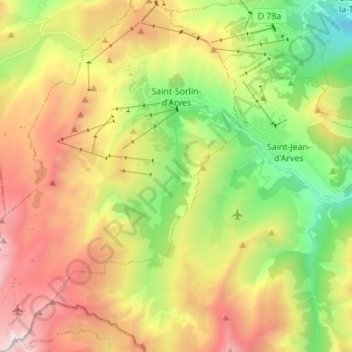 Topografische Karte Saint-Sorlin-d'Arves, Höhe, Relief