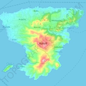 Topografische Karte Aegina, Höhe, Relief