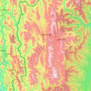 Topografische Karte Thantlang Township, Höhe, Relief