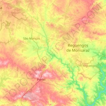 Topografische Karte Rio Degebe, Höhe, Relief