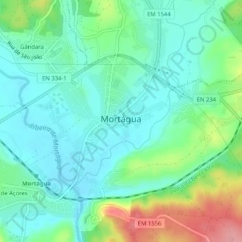 Topografische Karte Mortágua, Höhe, Relief