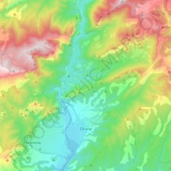 Topografische Karte Oliana, Höhe, Relief