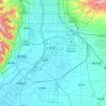 Topografische Karte Xiaodian District, Höhe, Relief