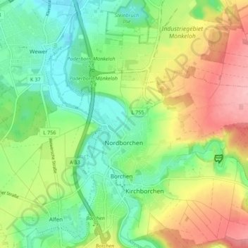 Topografische Karte Nordborchen, Höhe, Relief