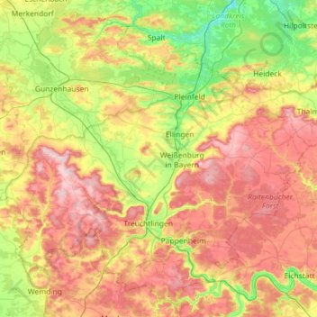Topografische Karte Landkreis Weißenburg-Gunzenhausen, Höhe, Relief