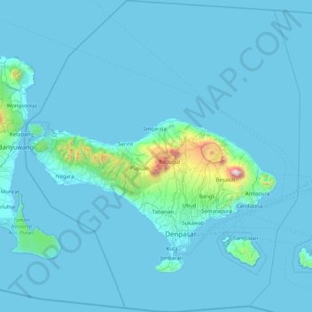 Topografische Karte Bali, Höhe, Relief