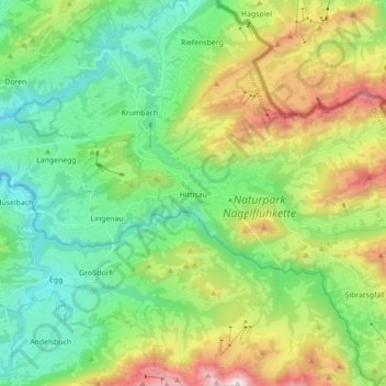 Topografische Karte Gemeinde Hittisau, Höhe, Relief