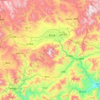 Topografische Karte Lingqiu County, Höhe, Relief