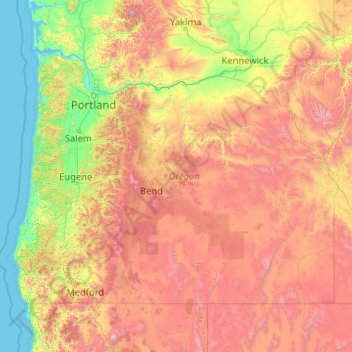 Topografische Karte Oregon, Höhe, Relief