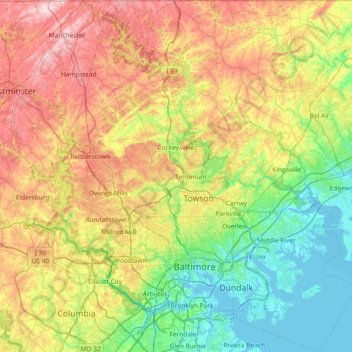 Topografische Karte Comté de Baltimore, Höhe, Relief