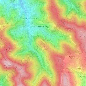 Topografische Karte Oberbessenbach, Höhe, Relief