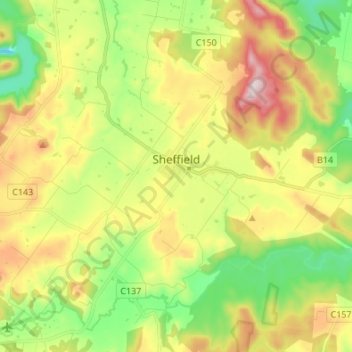 Topografische Karte Sheffield, Höhe, Relief