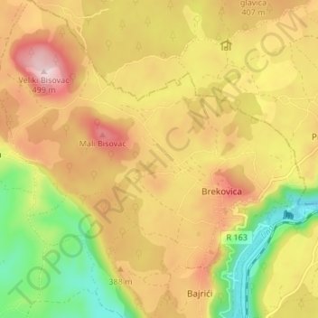 Topografische Karte Brekovica, Höhe, Relief