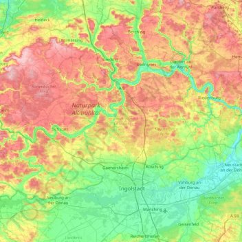 Topografische Karte Landkreis Eichstätt, Höhe, Relief