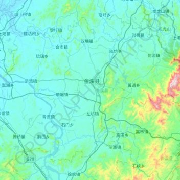 Topografische Karte 金溪县, Höhe, Relief