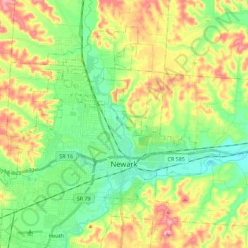 Topografische Karte Newark, Höhe, Relief