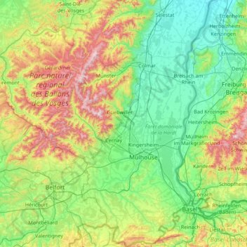 Topografische Karte Haut-Rhin, Höhe, Relief